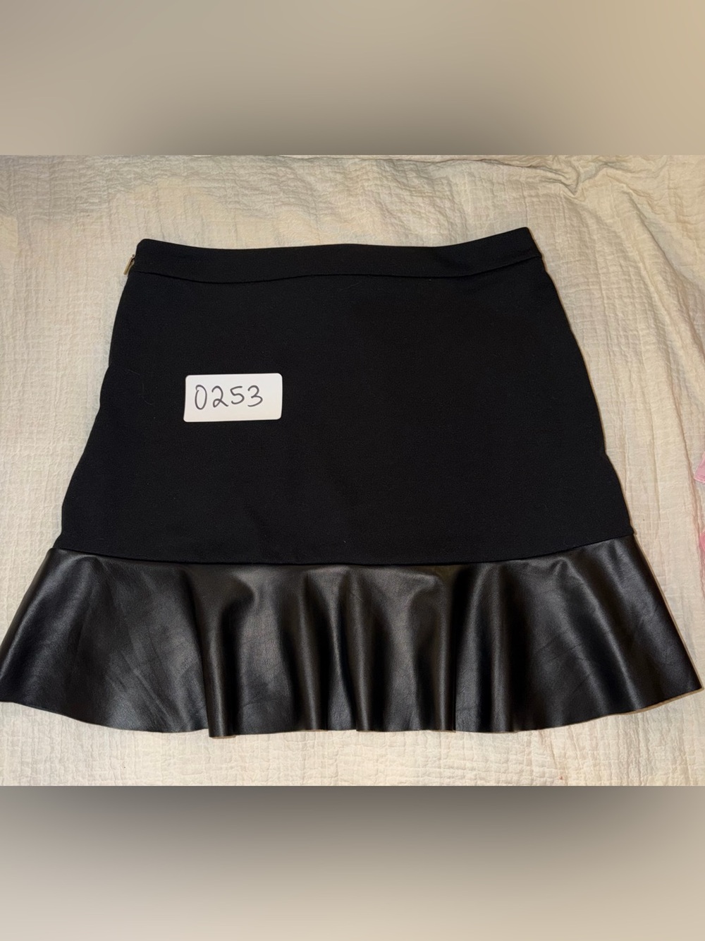 Michael Kors Black Mini Skirt with Faux-Leather Flounce